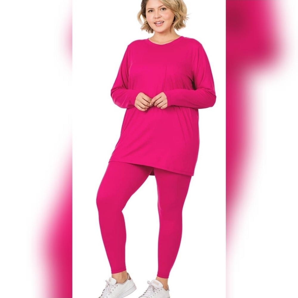 Vibrant Pink Long Sleeve Top and Leggings Set